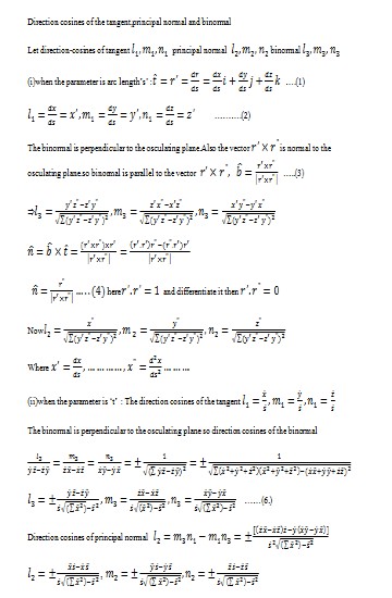 Direction cosines tangent principal normal binormal